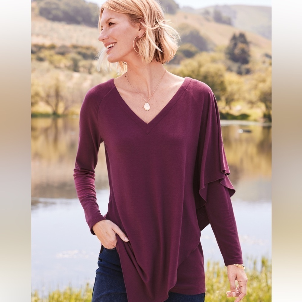 Soft Surroundings Womens Madeline Tunic SZ 1X Purple Long Sleeve V Neck Stretch